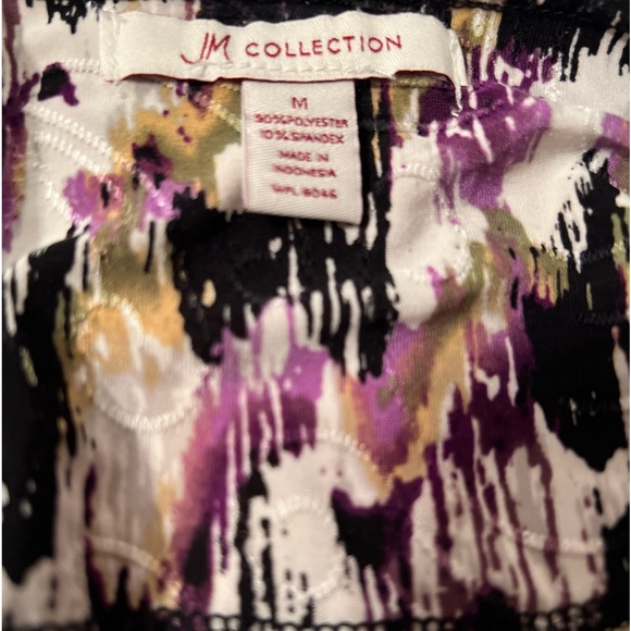 JM Collection Multicolored Embossed Round Neck Long Sleeve Top Size M - Picture 2 of 5